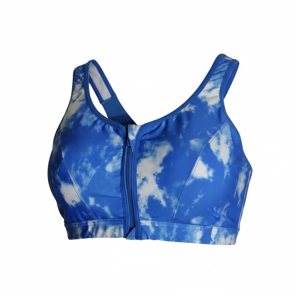 Glamorise Sport Blue Tie Dye Front Zip High Impact Sports Bra 34F